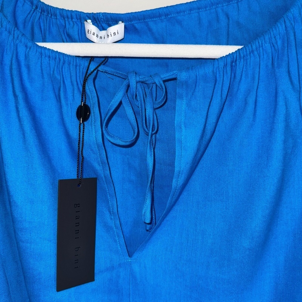 NWT Gianni Bini Linen Blouse Woven Camilla Long Sleeve Pullover Blue Size Large - Picture 6 of 14
